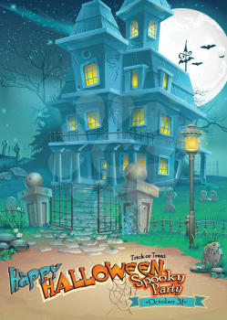 Royalty Free Clipart Image of a Haunted House Halloween Greeting