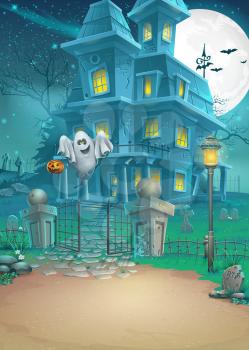 Royalty Free Clipart Image of a Halloween Haunted House