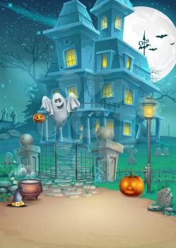 Royalty Free Clipart Image of a Haunted Halloween Background