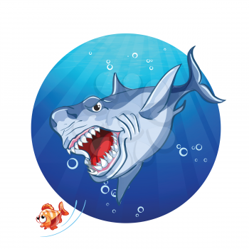 Royalty Free Clipart Image of a Shark Chasing a Fish
