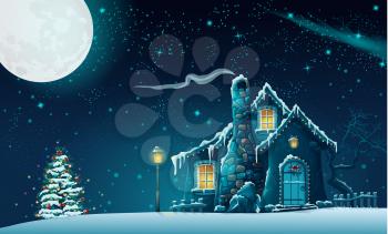 Royalty Free Clipart Image of a House in Winter