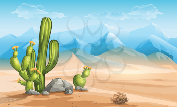 Royalty Free Clipart Image of a Cactus in a Desert