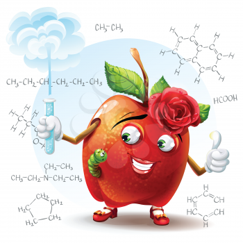 Royalty Free Clipart Image of an Apple Chemistry Teacher Wearing a Rose