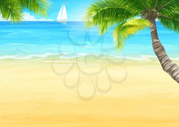 Royalty Free Clipart Image of a Beach Scene With a Sailboat