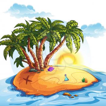 Royalty Free Clipart Image of an Island at Sunrise
