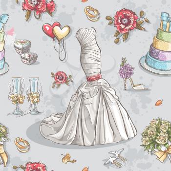 Royalty Free Clipart Image of a Wedding Gown Background