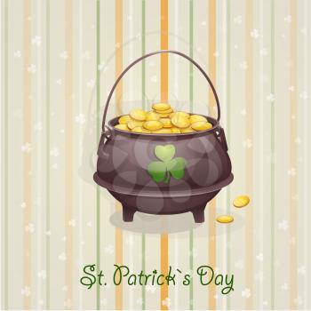 Royalty Free Clipart Image of a Pot of Gold on a Saint Patrick's Day Background