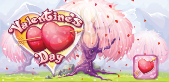 Banner for Valentine's Day with an icon with an arrow and heart. Can be used for presentation of the game for Valentine's Day.