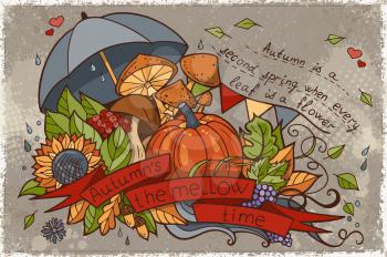 Illustration to the autumn season of doodles and inscriptions painted by hand