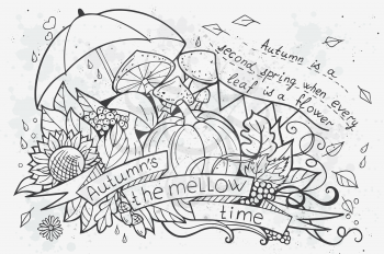 Vector illustration of cartoon doodles at autumn