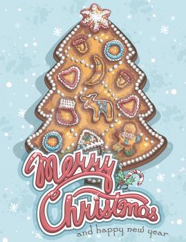 Merry Christmas greeting card with cookies