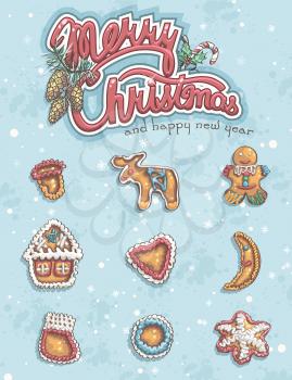 Merry Christmas greeting card with items