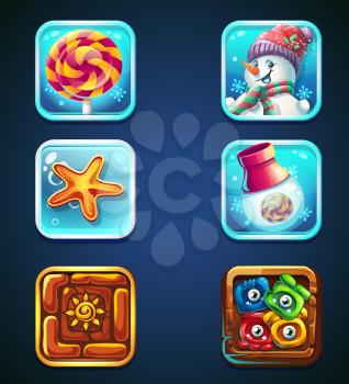 Set of quality icons for web and mobile. Icon candy, snowman icon starfish icon gun icon rune icon icon monstrovy, snowflake icon.