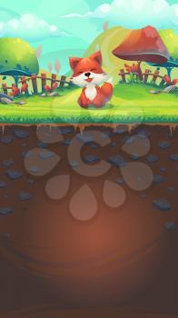 Feed the fox GUI match 3  template - cartoon stylized vector illustration mobile format