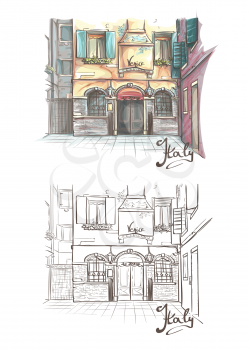 Vector illustration on the theme of the streets of Venice in tender pastel color