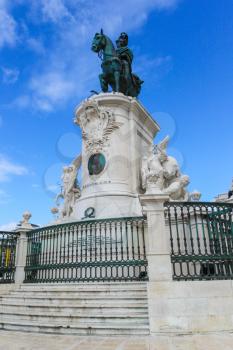 Statue of King Jose on the Commerce square (Praca do Comercio) in Lisbon, Portugal