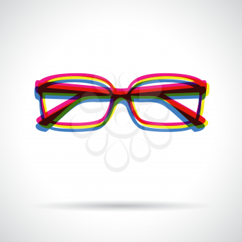Glasses icon. Anaglyph 3d symbol with shadow.