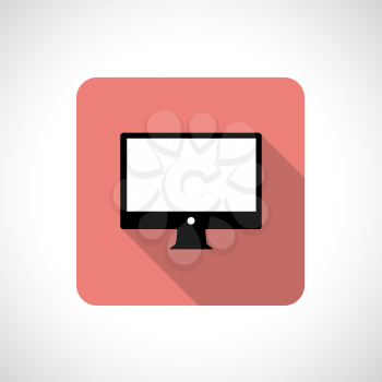 Computer display icon with shadow. Round icon. Flat modern design.