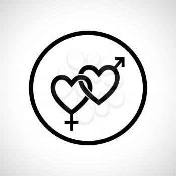 Couple gender icon. Black flat symbol in a circle.