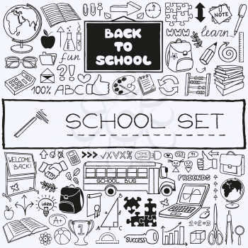 Hand drawn school icons set. Back to school concept. Vector Illustration.