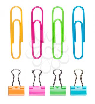 Colorful paper clips macro shot, isolated on white