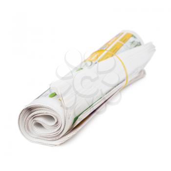 Roll of newspapers. Isolated on white. News and updates concept.