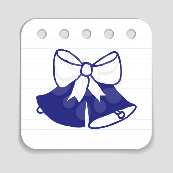Doodle icon of Christmas Jingle Bells.  Blue pen hand drawn infographic symbol on a notepaper piece. Line art style graphic design element. Web button with shadow. Vector illustration