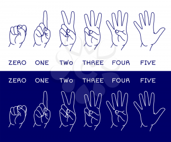 Counting hands showing different number of fingers. Graphic design element for teaching math to young children as school printout. Great for showing numbers on your design in a fun and creative way.