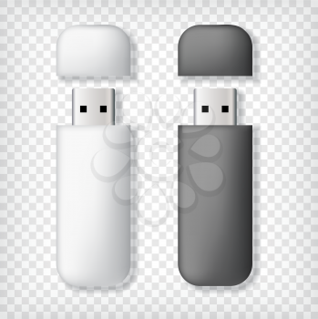 Two usb memory sticks mockup, in black and white
