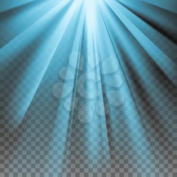 Blue flare. Electric polar rays. Glaring effect with transparency. Abstract glowing light background. Ready to apply. Graphic element for documents, templates, posters, flyers. Vector illustration