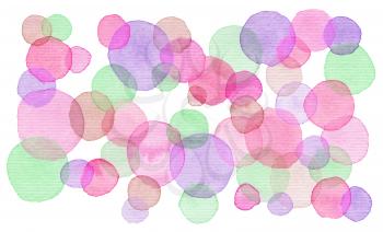 Hand painted watercolor background. Bright circles. Abstract spring summer season background. Round graphic design element isolated on white. Hand painted illustration.