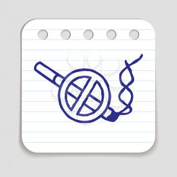 No smoking doodle icon. Stop smoking sign. Blue pen hand drawn infographic symbol on a notepaper piece. Line art style graphic design element. Vector illustration.