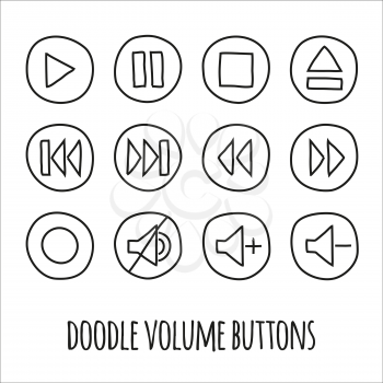 Doodle volume buttons set. Hand drawn scribbles. vector illustration. Graphic design element for web, mobile app, players, prints.