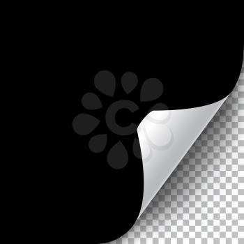 Curly Page Corner realistic illustration with transparent shadow. Ready to apply to your design. Graphic element for documents, templates, posters, flyers. Vector illustration