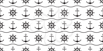 Nautical minimalistic seamless pattern with anchors and ship wheels. Vector illustration