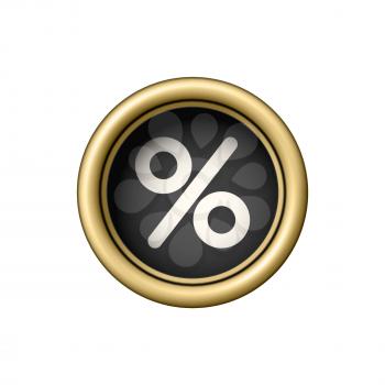 Percent Symbol. Vintage golden typewriter button isolated on white background. Vector illustration.
