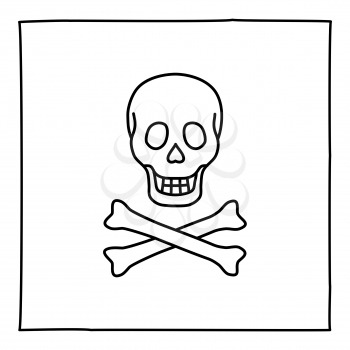 Doodle skull icon or logo, hand drawn with thin black line. Isolated on white background. Vector illustration