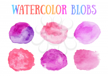 Set of hand painted watercolor blobs with gradient wash. Vector illustration isolated on white background