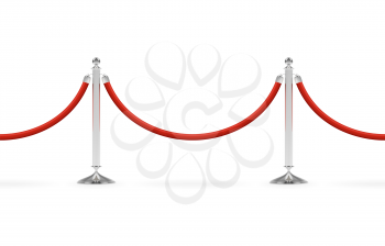 Seamless barriers line with red rope on silver stanchions. Red carpet event enterance gate, separating VIP zone, closed event restriction. Vector illustration.