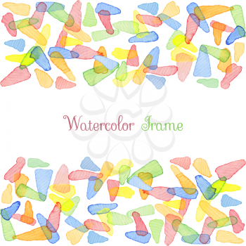 Hand painted water color brush stains with text. Cute decorative template. Bright colorful border panels. Great for baby shower invitation, birthday card, scrapbooking etc. Vector illustration.