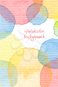 Hand painted watercolor background. Colorful transparent circles texture. Abstract geometric backdrop in soft colors. Fantasy style. Vector illustration.