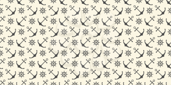 Nautical seamless pattern with ship wheels and anchors. Vector illustration