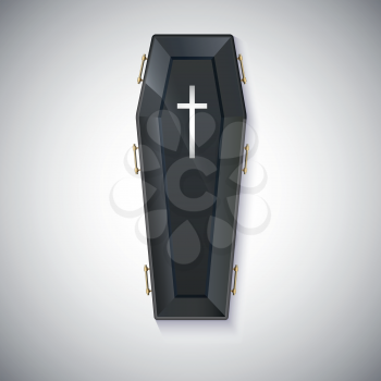 Elegant black coffin with glare and yellow handles