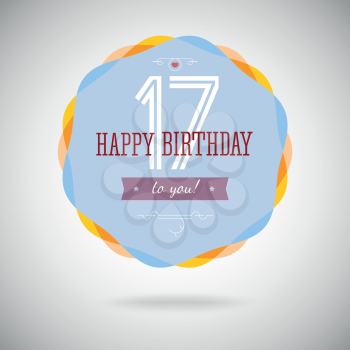 Congratulatory badge for the seventeen-year. 17 years happy birthday. Congratulatory sign for anniversary. Vintage vector typography.