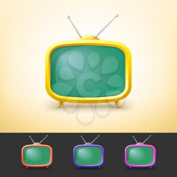 Color TV set in cartoon style. On the screen you can make your inscription.