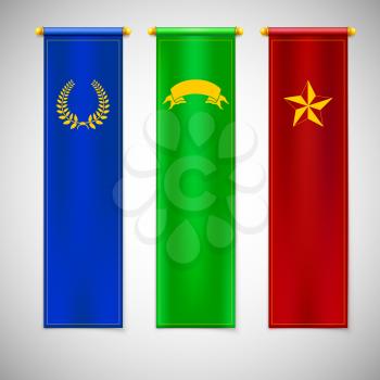Vertical colored flags with emblems. Vector illustration for your design