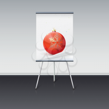 Flipchart with a Christmas ball on it, image is over a white background