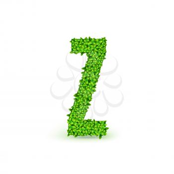 Green Leaves font. Capital letter Z consisting of green leaves, vector illustration.