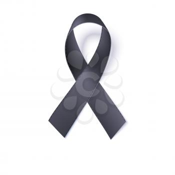 Black awareness ribbon on white background. Ilustration of black ribbon, vector eps10