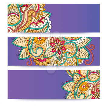 Vector banner templates set with doodles floral summer theme